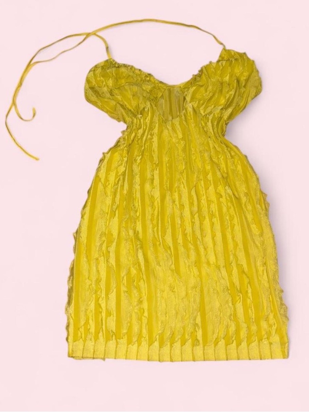 Zara Yellow Ruffle Halter Mini Dress